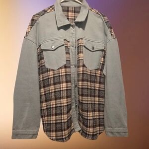 Ladies Gray and Brown Plaid Jacket